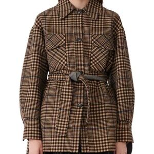 Maje Gavino Plaid Belted Coat